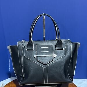 Botkier NY leather structured satchel purse black white trim removable strap